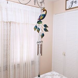 NWT Peacock Wind Chime 32" Rustic Metal Garden Patio Outdoor Yard Home Accent